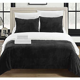 Chic Home Bjurman 7 Pieces Blanket Set Soft Sherpa Lined Microplush Faux Mink With Shams & Sheet Set - King 104x90, Black