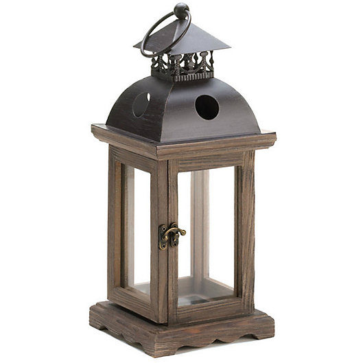 8 Large Monticello Antiqued Wood Frame Pillar Candle Lanterns W/ Iron Black Top for sale online
