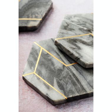 GAURI KOHLI Dakota Grey Marble Coasters, Set of 4. View a larger version of this product image.
