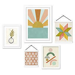 (Set of 5) White Framed Multimedia Gallery Wall Art Set - Geometric Expressions - Americanflat