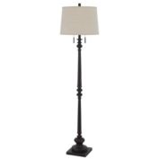 Cal Lighting 60W x 2 Torrington resin floor lamp with pull chain switch and hardback linen shade