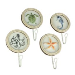 Mayrich Set of 4 Nautical Life Decorative Wall Hooks Seahorse Turtle Octopus Starfish