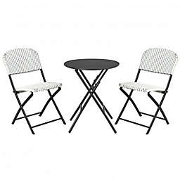 Costway 3 Pieces Patio Rattan Bistro Set with Round Dining Table and 2 Chairs