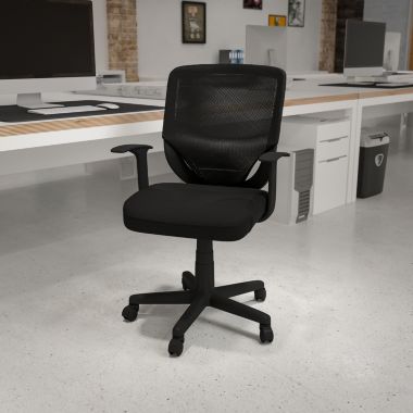 Flash Furniture Norris Mid-Back Black Mesh Tapered Back Swivel Task Office Chair with T-Arms. View a larger version of this product image.