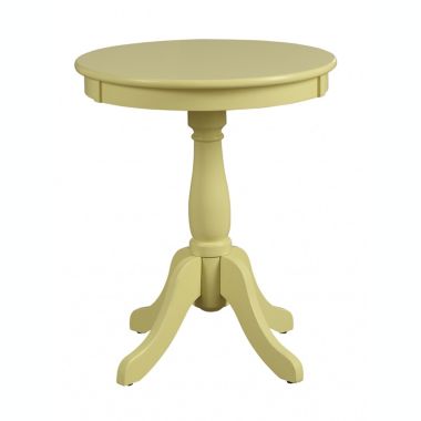 HomeRoots Furniture Solid Wood Round Pedestal Side Table with 4 Stylish Knee Legs, Light Yellow - 18" x 18" x 22". View a larger version of this product image.