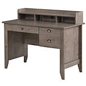 HOMCOM Computer Table Writing Desk with Hutch 3 Drawers, Open Cabinets, Top Shelf, Wide Tabletop, Cable Management, Grey
