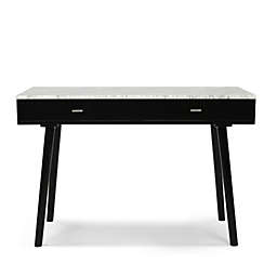 Bianco Contemporary Durable Viola Italian Carrara White Marble Writing Desk with Storage & Black Legs - 44