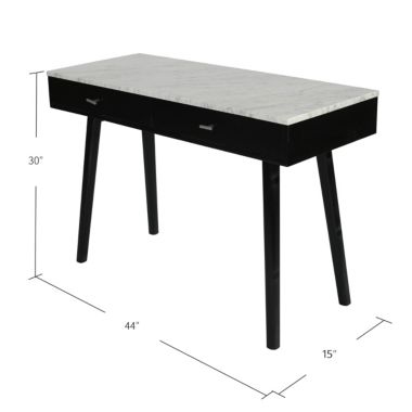The Bianco Collection Viola 44" Rectangular Italian Carrara White Marble Writing Desk with Black Legs. View a larger version of this product image.