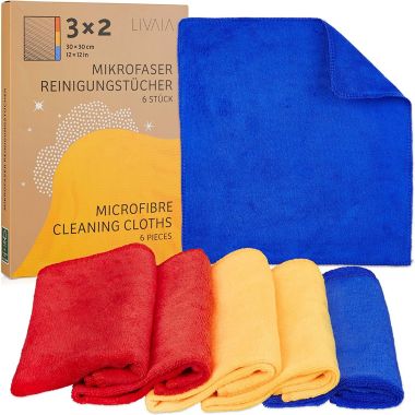 LIVAIA Microfiber Cleaning Cloth  6 Microfiber Cleaning Cloths In Red, Blue, Yellow. View a larger version of this product image.