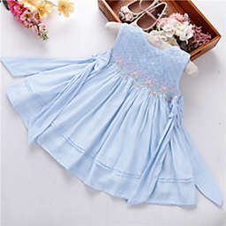 Laurenza's Blue Hand-Smocked Dress with Embroidery