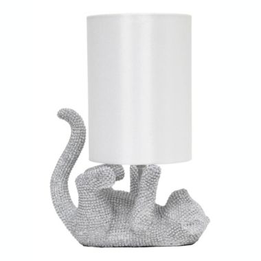 Lalia Home 12.6" Diamond Studded Rhinestone Look Kitty Cat Feline Kids Desk Nightstand Table Lamp With Faux Silk Fabric Shade, Silver. View a larger version of this product image.