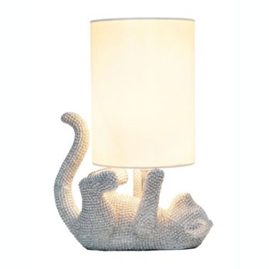 Lalia Home 12.6" Diamond Studded Rhinestone Look Kitty Cat Feline Kids Desk Nightstand Table Lamp With Faux Silk Fabric Shade, Silver. View a larger version of this product image.