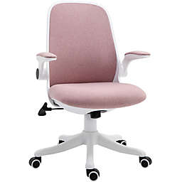 Vinsetto Linen-Touch Fabric Office Desk Chair Swivel Task Chair with Adjustable Lumbar Support, Height and Flip-up Padded Arms, Pink