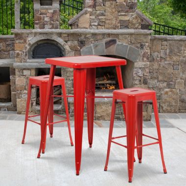 Flash Furniture Lily 4 Pack Commercial Grade 30" High Backless Red Metal Indoor-Outdoor Barstool with Square Seat. View a larger version of this product image.