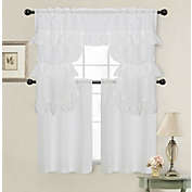 Kate Aurora Country Farmhouse Living Solid Colored Cafe Kitchen Curtain Tier & Swag Valance Set - 56 in. W x 36 in. L, White