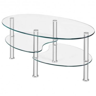 Costway Tempered Glass Oval Side Coffee Table-Transparent