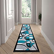 Emma and Oliver Stellan 2&#39;x7&#39; Accent Rug with Abstract Geometric Design in Gradient Shades of Turquoise, Gray, Black and White with Jute Backing