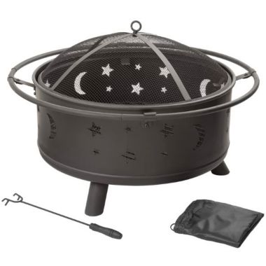 Slickblue Heavy Duty Steel Metal Wood Burning Fire Pit with Moon and Stars Cutouts. View a larger version of this product image.