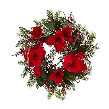 Nearly Natural Amaryllis Artificial Wreath, 24-Inch. View a larger version of this product image.