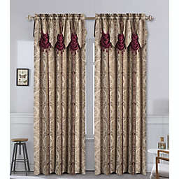 Kate Aurora Red, Burgundy & Taupe Complete Window in a Bag Damask Window Curtain Set - 56 in. W x 84 in. L, Burgundy