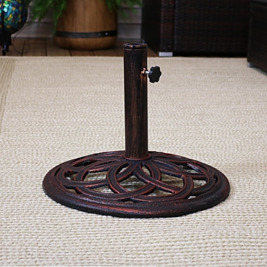 Sunnydaze Outdoor Heavy-Duty Cast Iron Celtic Knot Design Patio Yard Round Umbrella Base Stand - 17" - Bronze. View a larger version of this product image.