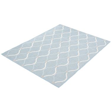 Chaudhary Living 6.5' x 9.5' Off White and Blue Abstract Rectangular Outdoor Area Throw Rug. View a larger version of this product image.
