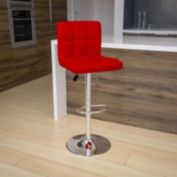 Emma + Oliver Red Quilted Vinyl Adjustable Height Barstool with Chrome Base