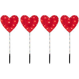 Northlight 4ct Red Heart Valentine's Day Pathway Marker Lawn Stakes, Clear Lights