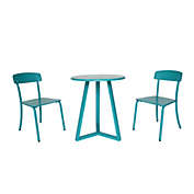 Contemporary Home Living 3-Piece Matte Teal Blue Solid Outdoor Furniture Patio Bistro Set