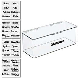 mDesign Stackable Plastic Bath Vanity Storage Organizer Box + 32 Labels