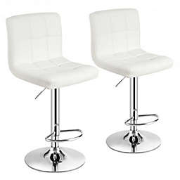 Costway Set of 2 Square Swivel Adjustable PU Leather Bar Stools with Back and Footrest-White
