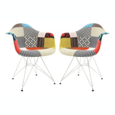 LeisureMod Willow Fabric Eiffel Accent Chair, Set of 2 - Multi-Color. View a larger version of this product image.