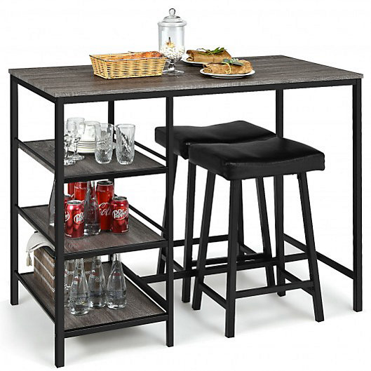 Dining Bar Table Set With 2 Stools, Bar Stool Height Dining Table Set