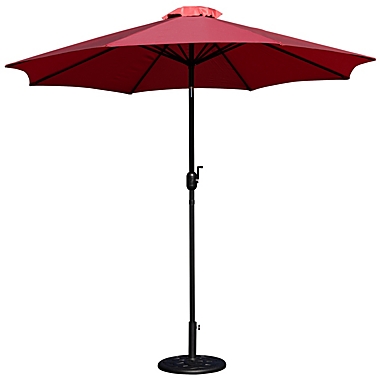Emma + Oliver Bundled Set - Red 9 FT Round Umbrella & Universal Black Cement Waterproof Base. View a larger version of this product image.