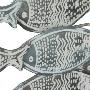 Things2Die4 30 Inch Blue and White Metal School of Fish Coastal Wall Sculpture Nautical Decor Beach Decoration. View a larger version of this product image.
