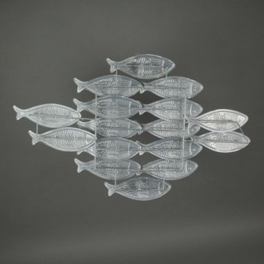 Things2Die4 30 Inch Blue and White Metal School of Fish Coastal Wall Sculpture Nautical Decor Beach Decoration. View a larger version of this product image.