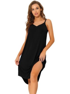 Allegra K Women's Sleepwear Spaghetti Strap Cami Nightdress Lounge Pajama Dress Nightgown, Rayon One Piece Sleepshirts Regular Fit Gown Dress, Small Black