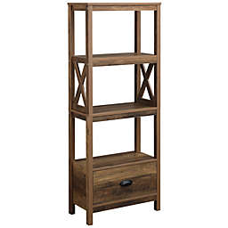 HOMCOM Farmhouse Chic 3-Tier Shelf Bookcase Display Rack with Drawer for Living Room, Bedroom, Office, Natural Wood