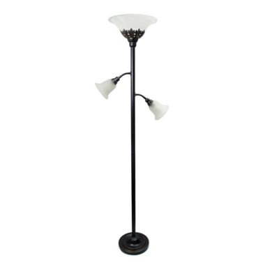 Lalia Home Torchiere Floor Lamp with 2 Reading Lights and Scalloped Glass Shades. View a larger version of this product image.