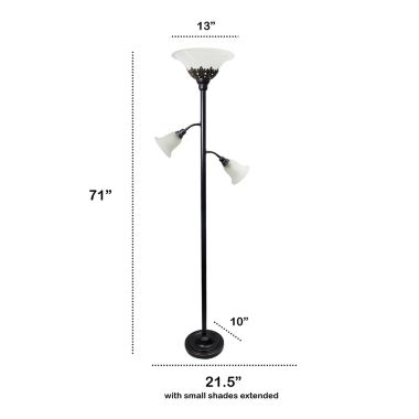 Lalia Home Torchiere Floor Lamp with 2 Reading Lights and Scalloped Glass Shades. View a larger version of this product image.