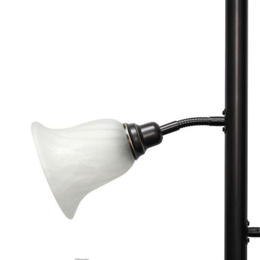 Lalia Home Torchiere Floor Lamp with 2 Reading Lights and Scalloped Glass Shades. View a larger version of this product image.