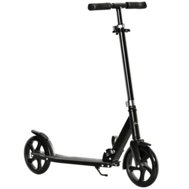 Soozier Folding Kick Scooter for 12 Years and Up for Adults and Teens, Push Scooter with 3-Level Height Adjustable Handlebar, Big Wheels and Rear Wheel Brake, Black. View a larger version of this product image.