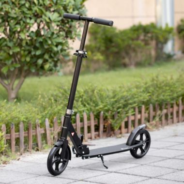 Soozier Folding Kick Scooter for 12 Years and Up for Adults and Teens, Push Scooter with 3-Level Height Adjustable Handlebar, Big Wheels and Rear Wheel Brake, Black. View a larger version of this product image.