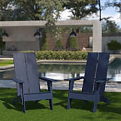 Flash Furniture Set of 2 Sawyer Modern All-Weather Poly Resin Wood Adirondack Chairs in Navy