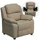 Alternate image 1 for Flash Furniture Deluxe Padded Contemporary Beige Vinyl Kids Recliner With Storage Arms - Beige Vinyl