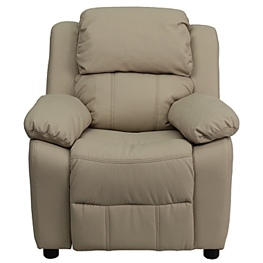 Flash Furniture Charlie Deluxe Padded Contemporary Beige Vinyl Kids Recliner with Storage Arms. View a larger version of this product image.