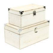 Cheungs Home Decorative Set of 2 White Wash Wood Box with Bronze Corner Accent