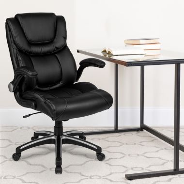 Flash Furniture Hansel High Back Black LeatherSoft Executive Swivel Office Chair with Double Layered Headrest and Open Arms. View a larger version of this product image.