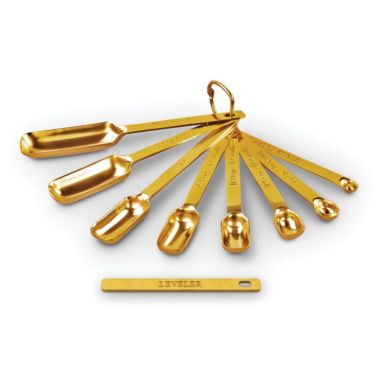 2LB Depot Gold Measuring Spoons - Set of 7 Includes Leveler - Premium Heavy-Duty Stainless Steel, Narrow, Long Handle Design Fits in Spice Jar. View a larger version of this product image.