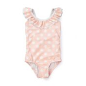 Hope & Henry Girls&#39; Ruffle Neck One-Piece Swimsuit (Pink Dot Ruffle Neck, 5)